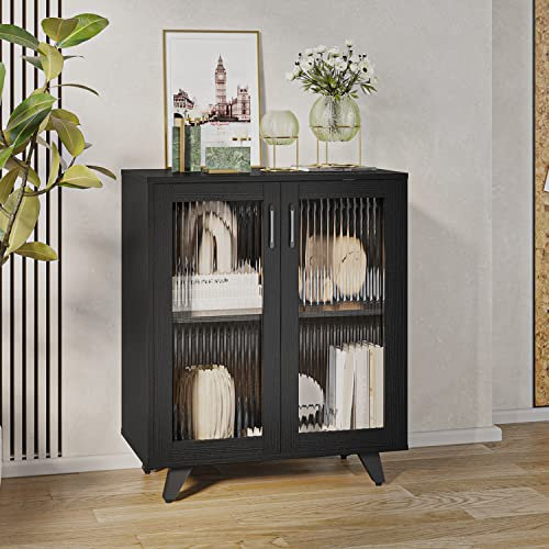 Panana Sideboard Storage Cabinet Standing Cupboard with Door Display Buffet Cabinet for Kitchen (2 Doors, Black)