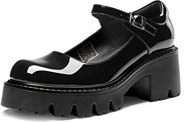 DREAM PAIRS Frauen Chunky Plattform Mary Janes Schuhe Schnalle Riemen Runde Zehe Wohnungen Seicht Mund Japanisch Süß Lolita Prinzessin Schuhe,Size 37,Schwarz-Pat,SDPU2346W-NEW-E