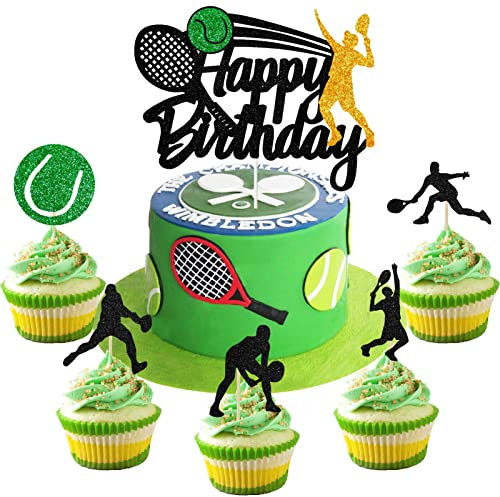 26 Stück Tennis Tortendeko Ball Cupcake Topper Sport Kuchen Dekoration für Thema Mann Junge Mädchen Party Geburtstagsparty Zubehör