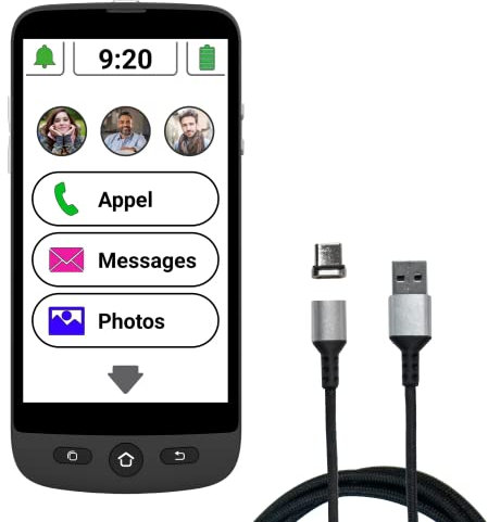 swissvoice - Smartphone S510-M + Cavo magnetico per ricarica - Facile da usare - Pulsante SOS - Smartphone Anziani 4G - Sbloccato - Nero