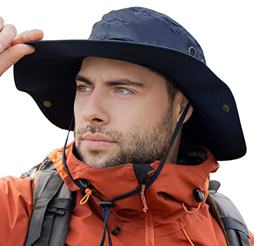 Comhats Grand chapeau de soleil pour homme XL – XXL, large bord UV Safari Bonnie Chapeaux pour l'été, la randonnée, la pêche, la marche, imperméable et coupe-vent, 60 à 66 cm, bleu marine, M/L