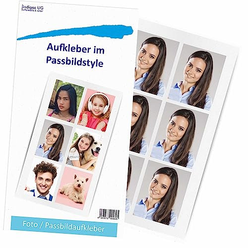 INDIGOS UG - Passbild Aufkleber 60x77 mm - personalisierte Fotosticker für Freundebuch, Kindergarten, Schule, Bewerbung und Dokumente