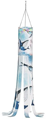 Halloween-Windsack-Flagge, 99 cm, Meerwal und Quallen, bedruckt, langlebig, für den Außenbereich, hängende Dekoration für Hof, Terrasse, Garten, Weg, Party-Dekoration
