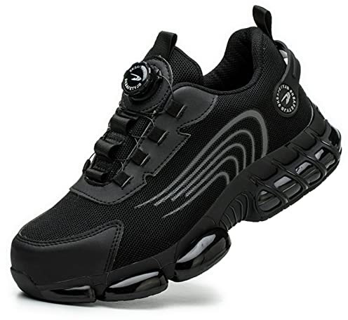 Dajingkj Arbeitsschuhe Herren Leicht Sicherheitsschuh Mit Stahlkappe für Men Schwarz Trends Drehknopf Luftkissen Turnschuhe Safety Shoes Atmungsaktiv Stahlkappenschuhe