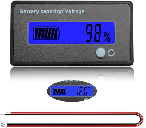 VooGenzek Battery Capacity Voltmeter Meter Monitor, Lead-acid Lithium Li-ion Battery Capacity Meter Voltage Tester, LCD Display DC 12V 24V 36V 48V Battery Meter, Blue Light