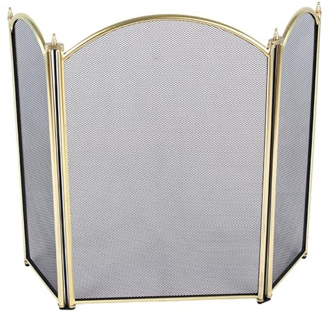 GTPBAO Salvachispas Chimenea Protector De Pantalla para Chimenea Pequeña para Fuego De Carbón/Leña, Dorado 85×67cm, Cortina Plegable Antiescaldaduras para Estufa