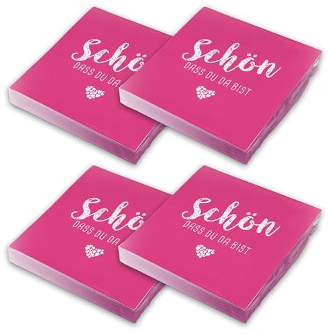 itenga Servietten Schön dass du da bist 30 x 30cm 3-lagig 80 Stück für Kommunion Konfirmation Hochzeit Taufe und andere Feiern (pink fuchsia)