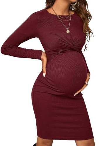 SISAY Robe de Maternité Col Rond Manche Lounge Retro Crayon Robe Pull Moulante en Tricot Casual Mini Robe Moulante Femme Sexy Courte Chic et Elegant Tunique Enceinte Vetement Grossesse et Allaitement