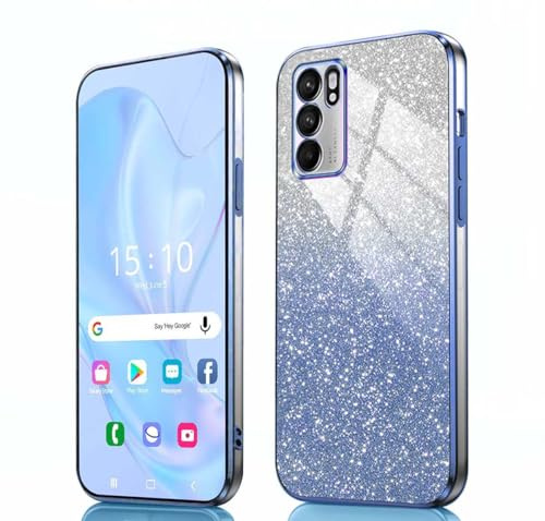 GOKEN Cover per Oppo Reno 6 5G - Custodia Morbida in Silicone Antiurto, Case con Bordi Elettroplaccati e Carta Glitter Integrata -Blu Sfumato