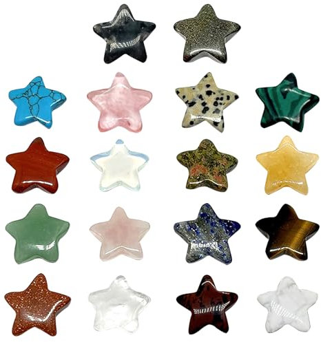 BRISKORE Glückssteine für Kinder, 18 Stück Edelsteine Heilsteine Set, Natürliche Sternkristall Edelsteine für Kinder, Heilkristalle Chakra Steine Set, Kristalle Steine für Meditation & Dekorationen