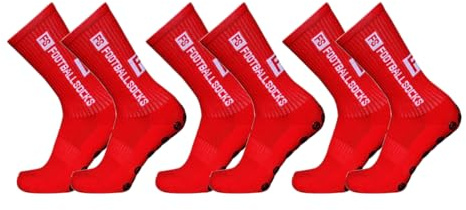 FS FOOTBALLSOCKS - Fußballsocken - 3 Paar - Größe 39-46 - Rot - Ergonomische Anti-Rutsch Socken, Atmungsaktive Grip Sportsocken, Rutschfeste Fußballsocken