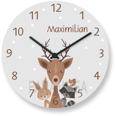 Faramosa Uhr Kinderzimmer Wanduhr ohne Ticken Waldtiere