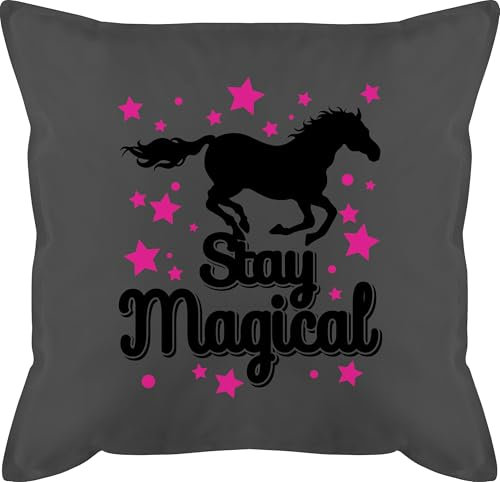 Kissen 50x50 - Pferde - Stay magical I Geschenk Pferdemädchen - 50 x 50 cm - Grau - pferdekissen pferdeliebhaber pferd pferde-zubehör reiten horse kissen+mit+pferdemotiv pferdespruch mit pferden