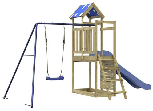 vidaXL Spielturm, Klettergerüst mit Dach Schaukel Leiter Rutsche, Kinder Kletterturm Spiel-Zubehör für Garten, Holz Spielplatz Spielhaus, Kiefernholz Imprägniert