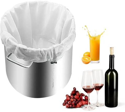 CAISYE Sacchetti Riutilizzabili in Micron a Rete Fine,Doppio Rinforzo,Facile da Pulire,con Coulisse,per Pressa Frutta,Filtrare Vino e Birra (46 * 40 cm,50 Micron)