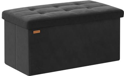 ABHENG Folding Storage Ottoman, Velvet Storage Bench, Footrest, Bed End Stool, Footstool, Removable Divider, for Living Room, Bedroom, 38 x 76 x 38 cm, 300 kg Load Capacity, Ink Black ASND01B