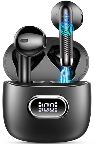 Wireless Earbuds, Bluetooth 5.4 Headphones 4 ENC Noise Cancelling Mics, New Wireless Headphones IP7 Waterproof, 42H Bluetooth Earphones in Ear Deep Bass Sound, Mini Ear Buds LED Display, USB-C, Black