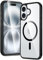 FNTCASE for iPhone 16 Case: Clear Magnetic Military Grade Drop Protection Anti Yellowing Slim Case - Rugged Shockproof Protective Transparent Cell Phone Cover(Black)