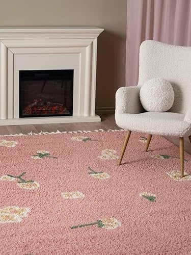 RugVista Linnea, Kinderteppich, Shaggy/Handloom, 200 x 140 cm, Rechteckig, Niedriger Stapel, Wohnzimmer, Kinderzimmer, Schlafzimmer, Nur chemische Reinigung, Ohne gefährliche Chemikalien, Rosa