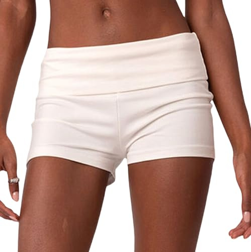 Luckinbaby Mini-Shorts für Damen, umklappbar, hohe Taille, dehnbar, Yoga-Shorts, schmale Passform, niedliche Lounge-Shorts, Mikro-Hose