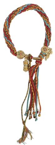 Ieron Bracelet Vintage, Bracelet tibétain Unique Fait à la Main, Charmant Bracelet tibétain Artisanal avec Pendentif, Franges, Cordons à Main, Bracelet à Cordon réglable, Rouge et Jaune