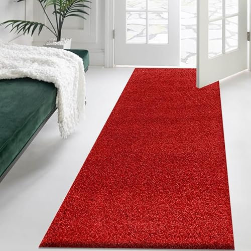 Cozy Haven Shaggy Collection Runner Rug - Hallway Carpet Runners, Non-Slip Floor Mats for Kitchen, Living Room, Corridor, Entryway, Door Entrances – (Red, 60x110 cm)