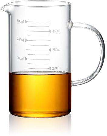 500 ml Taza Medidora de Vidrio, Taza Medidora de Vidrio con boquilla, Taza Medidora de Vidrio de Alto Borosilicato, Apta Para Lavavajillas/Congelador/Microondas