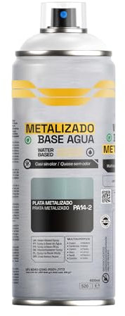 H HANSEL HOME Pintura Spray Base Agua 400ml - Para Muebles, Metal, Plástico y Madera - Ecológica y Sin Olor, Colores Duraderos - Plata Metalizado, 1 unidad