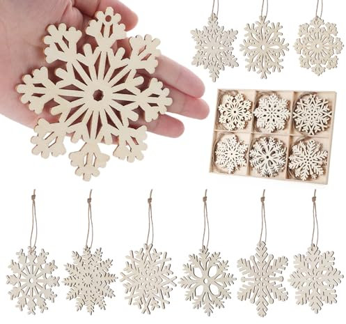 30 Stück Weihnachtsanhänger Holz, Ø 10 cm Schneeflocken Anhänger Holz, DIY-Geschenke, Christbaumschmuck, Dekoration für Hochzeitsfeiern