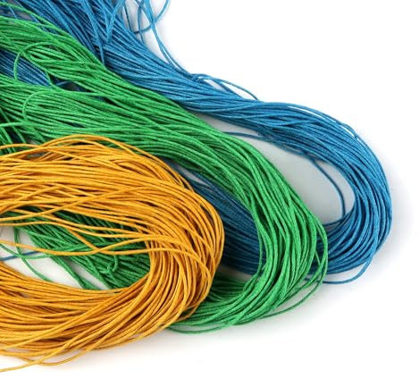 TOAOB 105M Cordon Ciré Tressé pour Bracelet 1mm Rond Jaune Foncé Vert Profond et Bleu pour Fabrication de Bijoux Collier Artisanat Breloques Bricolage Macramé