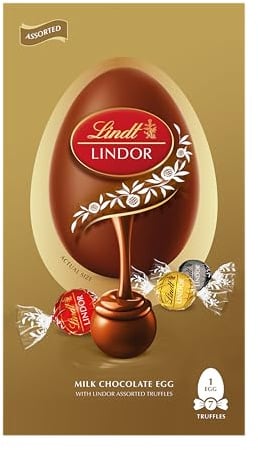 Lindt Lindor Assorted Chocolate Easter Egg 183g – Milk Dark and White Chocolate Truffles with a Smooth Melting Filling – Perfect for Easter Celebrations – Easter, gift