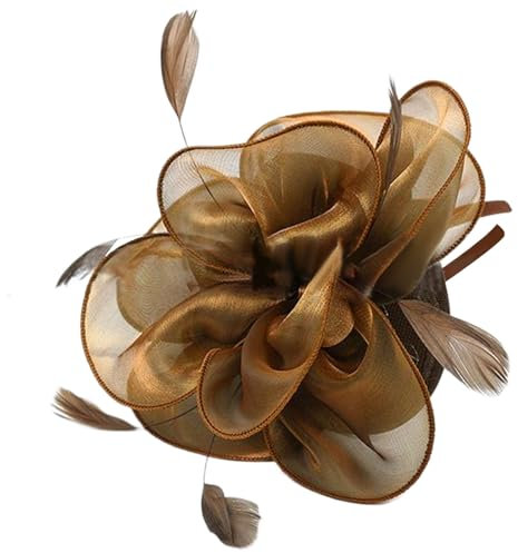 Joygoodta Fascinator -Hüte für Frauen, Mesh Ribbons Federn auf einem Teepartyhut, Elegante Vintage -Faszinatoren Hut für Hochzeitsfaszinator, Teepartyhut, Cocktailhut, Braun