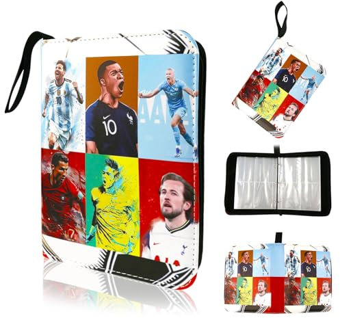 Cards Sammelkarten Album Fussball, 50 Seiten 400 Sammelalbum Fußball Karten mit Reißverschluss, Wasserdicht Fussball Karten Sammelalbum, Kompatibel mit Allen Arten von karten