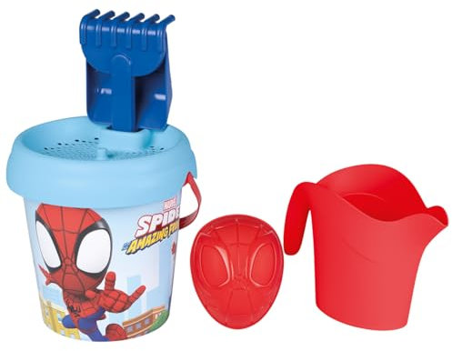 Smoby - Spidey - Seau Garni Arrosoir - Tamis, Râteau, Pelle, Arrosoir Moule à Sable - A Partir de 18 Mois - Fabrication Française