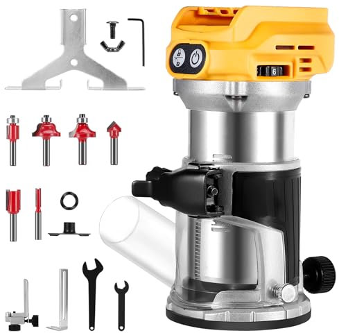 Cordless Router, Compatible with Dewalt 20V MAX Battery (Battery not Included), 6-Speed, 29,000 RPM, Includes Trim Router bits, Edge/Roller Guide, dust Hood, Ideal for Woodworking