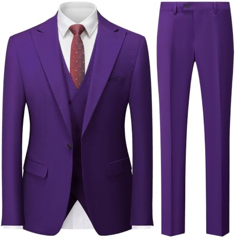 MODFUL Tuta da uomo, 3 pezzi, slim fit, business, con un bottone, smoking e pantaloni