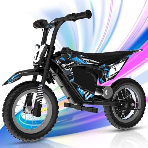 EVERCROSS EV13M Kinder-Elektromotorrad mit 12“ Breiten Reifen, 8/16KM/H Geschwindigkeitsmodi & 12KM Reichweite, Scheibenbremssystem, für Kinder von 3-7 Jahren