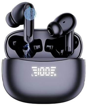 Écouteurs sans fil Bluetooth 5.3 intra-auriculaires avec micro antibruit 4 ENC, écouteurs sans fil avec basses profondes, écran LED, chargement USB-C, écouteurs étanches IP7