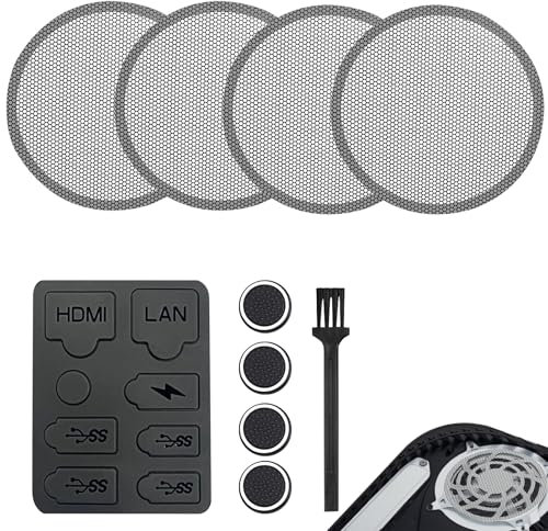 Huybaa Facade, Ventilateur Kit de Protection Anti-Poussière pour PS5 et PS5 Slim, Protection Intégrale avec Brosses de Nettoyage, Compatible PS5