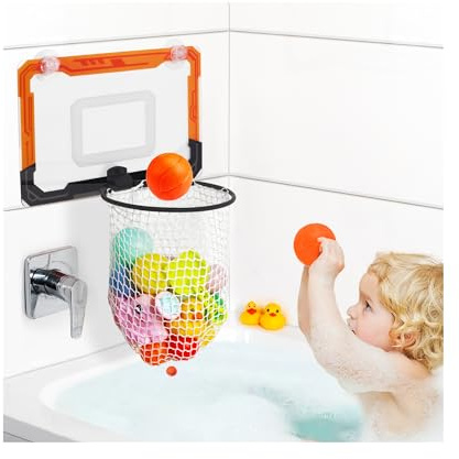 QPJ Organizer per giocattoli da bagno per bambini, grande apertura in rete per vasca da bagno, coulisse inferiore per rilascio rapido dei giocattoli, asciugatura rapida e salvaspazio, per vasca da