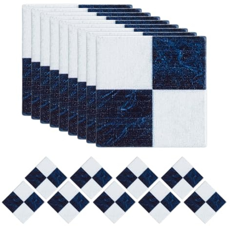 PH PandaHall 50pcs Wood Dollhouse Flooring Mini Square Floorboard with Tartan Pattern 3cm Miniature Dollhouse Floor Sheet Decoration for DIY Doll House Accessory Decoration (Blue Black and White)