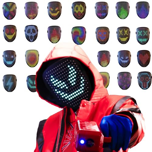 Tarotoo LED Mask for Costume, LED Mask Halloween, 50 Faces Transforming with Gesture Sensing, Suitable for Halloween Christmas Party, Great Gift Idea