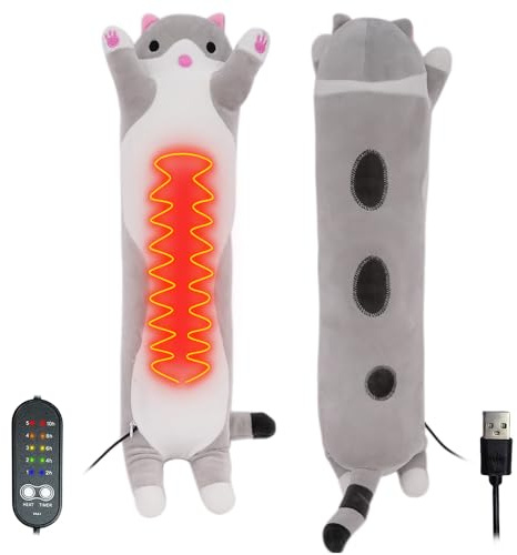 Cat Electric Heat Pad for Period, 50CM Long Cat Plush Body Toy, Cat Plush Portable Stuffed Animal, Back Pain Relief, Menstrual Heating Heated Pad for Women Mum Cat Lovers Birthday Gift, Grey
