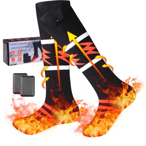 Beheizbare Socken für Damen Herren mit 5V 5000mAh Akku 3 Temperatur 360° Beheizte Wärmesocken Heizsocken, Wiederaufladbare Beheizbare Skisocken Wintersocken, Waschbare, Schwarz
