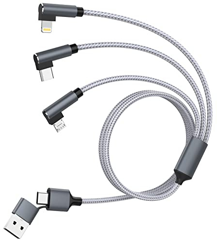 Multi Charger Cable, 3 in 2 Multi USB Charging Cable USB A&USB C 90 Degree Universal Cable with iPhone/Micro/USB Type C for iPhone 17 16 15 14 13 12 11 X XR 8, Samsung, Huawei, Xiaomi, Tablet-1.8M