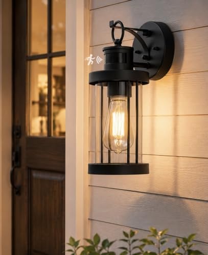 FTL Außenlampe mit Bewegungsmelder, Modern 3 Beleuchtungsmodi Lampe mit Bewegungsmelder Aussen, Wasserdichtes E27 Außenwandleuchte, Ausenbeleutung Hauswand für Terrasse, Veranda, Mattschwarz