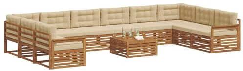 vidaXL Sofagarnituren 11 pcs Natur und Beige Massivholz Akazie, Garten-Sofa, Robustes Outdoor-Sofa für die Terrasse, lässige Lounge, bequemes Wohngefühl