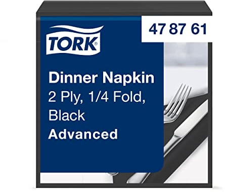 Tork Serviette Dinner noire, pliage 1/4 2 plis, 40 cm x 39 cm, 12 x 150 serviettes, 478761