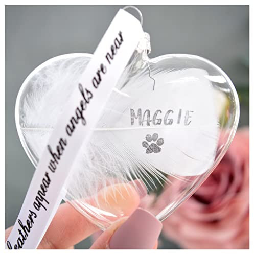 Any Name Fluffy Feather Bauble Personalised Glass Heart Family Christmas Hanging Decoration Memorial
