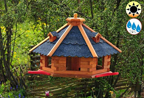 PREMIUM Vogelhaus blau mit Landebahn + LED - Beleuchtung/Licht + und